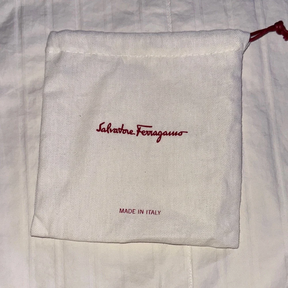 Salvatore Ferragamo White Drawstring Dust Pouch with Red Logo